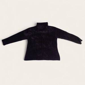 Turtleneck Ribbed Knit Sweater - Black